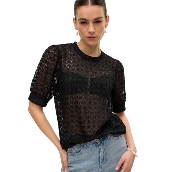 Vero Moda Damesblouse met ronde hals en een ruime pasvorm (Zwart) - Image 1