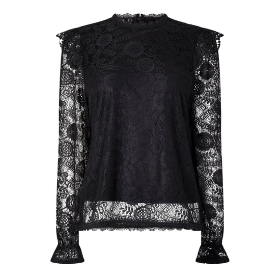 Pieces Damesblouse met hoge hals en kanten versiering, normale pasvorm (Zwart) - Image 1