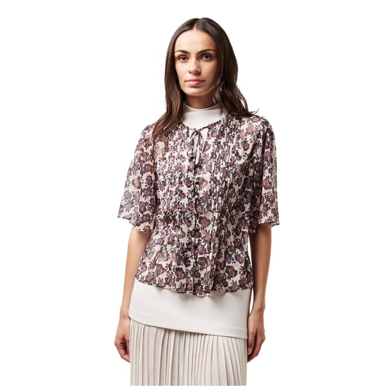 French Connection Dames/Dames Elysian Bloemen Strikhals Pofmouw Blouse (Blush Roze) - Image 1