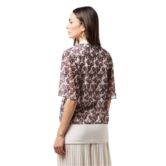 French Connection Dames/Dames Elysian Bloemen Strikhals Pofmouw Blouse (Blush Roze) - Image 4