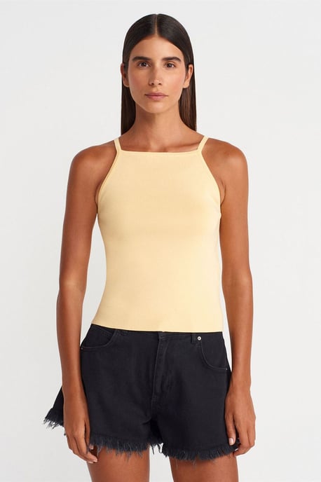 Slim Fit Halter Gebreide Blouse Met Strikdetail - Image 1