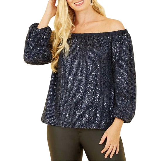 Yumi Damesblouse met pailletten en blote schouders (Marine) - Image 1