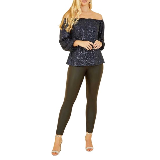 Yumi Damesblouse met pailletten en blote schouders (Marine) - Image 3
