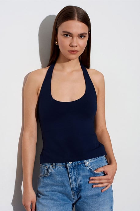 Halternek Cut-Out Slim Fit Blouse - Image 1