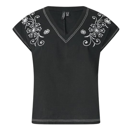 Vero Moda Damesblouse met V-hals, korte mouwen en borduursel (Zwart) - Image 1