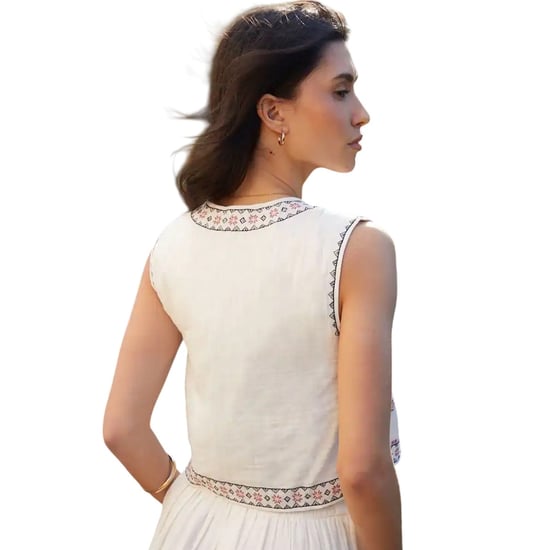 Threadbare Dames Geometrisch Patroon Vest (Crème) - Image 2