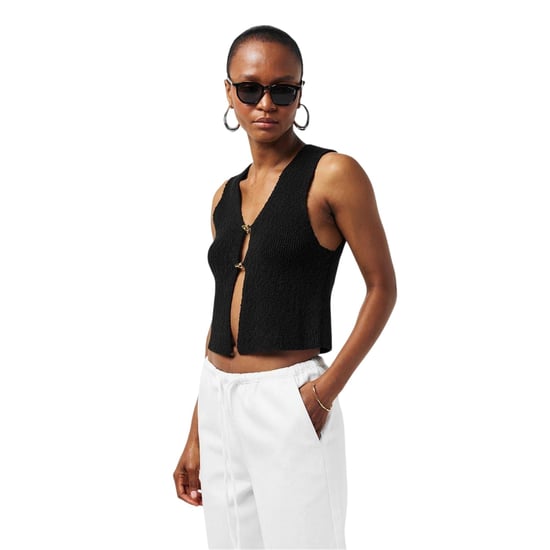 Bewerkt Dames Rike Mouwloos Vest Top (Zwart) - Image 1