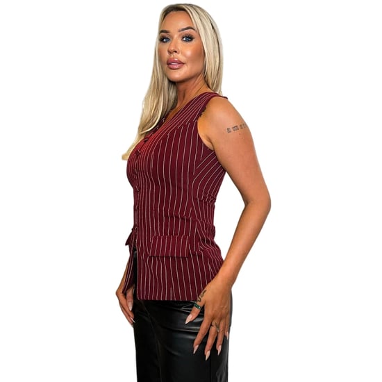 AX Paris Damesvest met krijtstreep en verlengd model (Bourgondië) - Image 4
