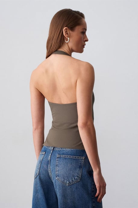 Halternek Cut-Out Slim Fit Blouse - Image 2