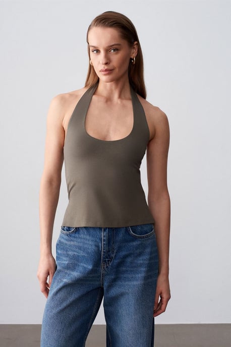 Halternek Cut-Out Slim Fit Blouse - Image 3