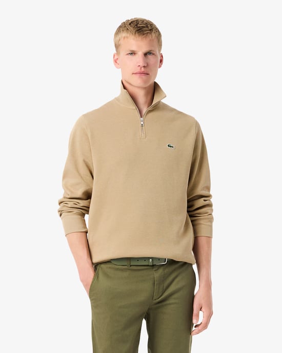Men's Lacoste Zippered Stand-Up Collar Knitted Sweatshirt in Brown - Image 5