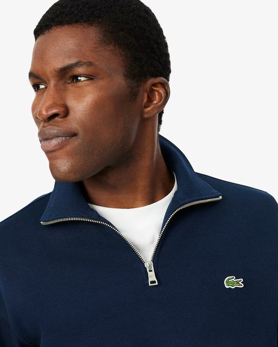 Lacoste katoenen sweatshirt met rits en opstaande kraag voor heren, marineblauw - Image 3