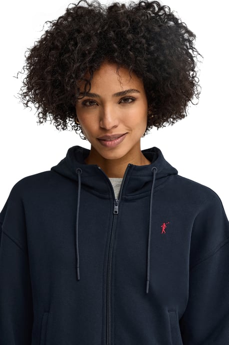 Marineblauwe hoodie met ritssluiting en geborduurd Rigby Go-logo - Image 2