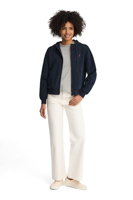 Marineblauwe hoodie met ritssluiting en geborduurd Rigby Go-logo - Image 4