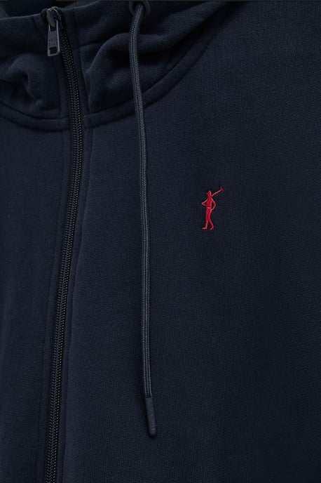 Marineblauwe hoodie met ritssluiting en geborduurd Rigby Go-logo - Image 5