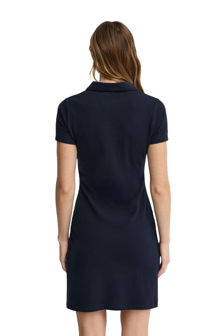 Marineblauwe korte jurk met korte mouwen, polokraag en Rigby Go-logo - Image 3