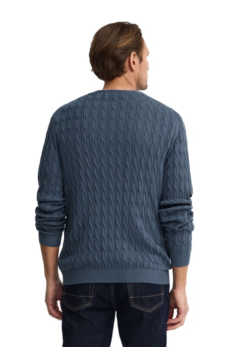Denimblauwe kabeltrui met Rigby Go-logo - Image 3