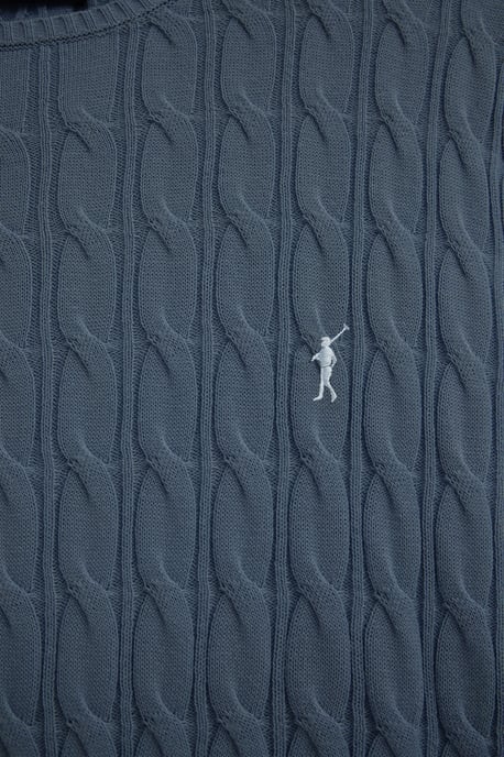 Denimblauwe kabeltrui met Rigby Go-logo - Image 5