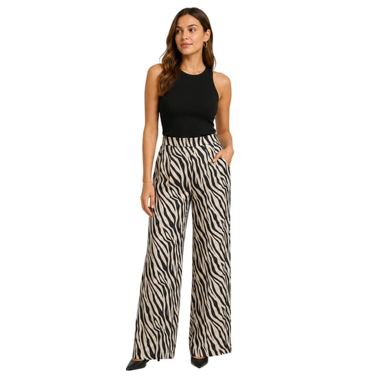 Vero Moda Damesbroek met wijde pijpen en zebraprint van Lisa (Zwart) - Image 1