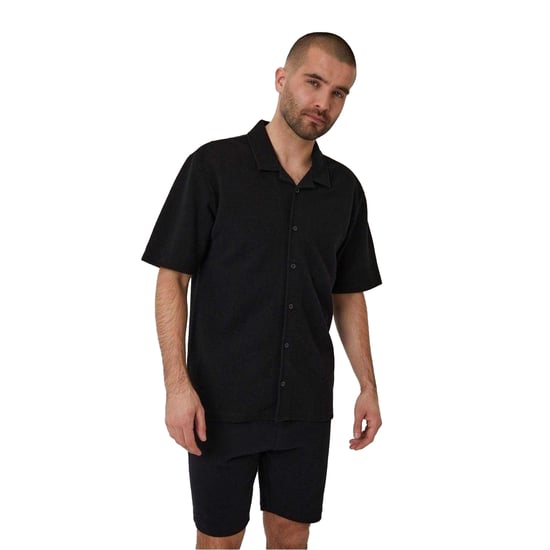 Threadbare Heren Embley Effen Relaxed Fit Shirt (Zwart) - Image 1