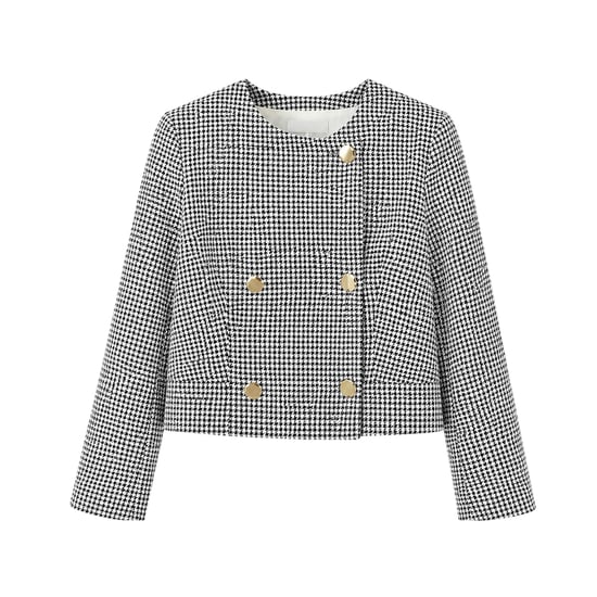 AX Paris Damesjasje met houndstooth-patroon, dubbelrijig en op maat gesneden (Zwart, Wit) - Image 1