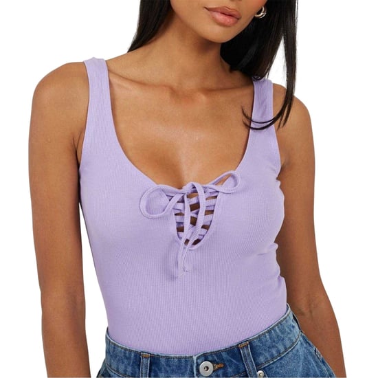 Brave Soul Dames Kanten Bodysuit met Veters (Violet) - Image 3
