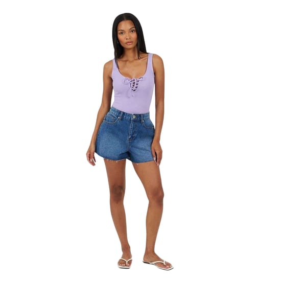Brave Soul Dames Kanten Bodysuit met Veters (Violet) - Image 4