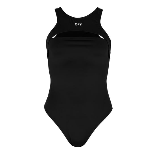 Off White Eendelig zwempak met uitsnijdingen voor dames, in roeiersstijl (Zwart, Wit) - Image 2