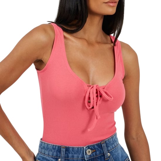 Brave Soul Dames Kanten Bodysuit met Veters (Roze) - Image 3