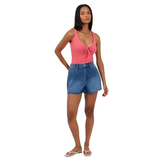 Brave Soul Dames Kanten Bodysuit met Veters (Roze) - Image 4