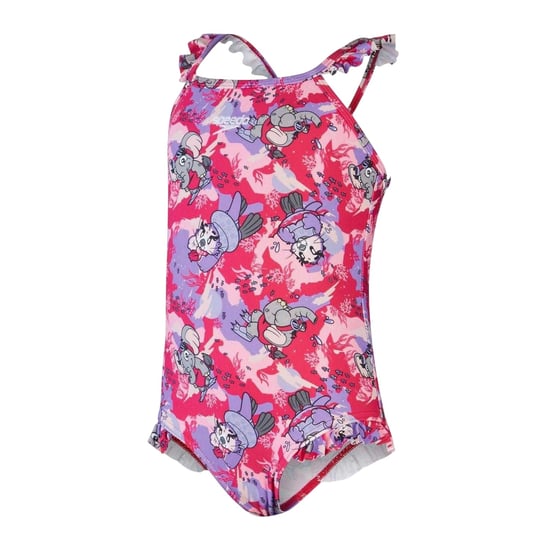 Speedo Meisjeszwempak met ruches en dierenprint (Roze) - Image 1