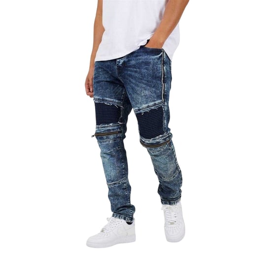 Brave Soul Heren Gewassen Biker Slim Jeans (Donkerblauw) - Image 1