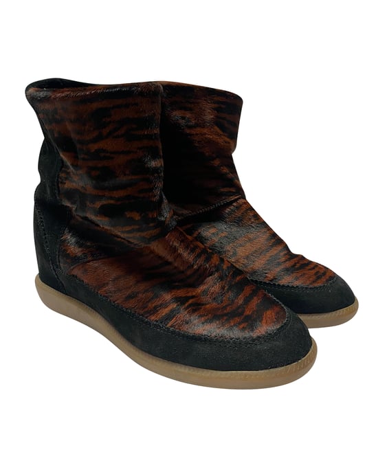 Isabel Marant enkellaarsjes met tijgerprint in bruin suède - Image 3