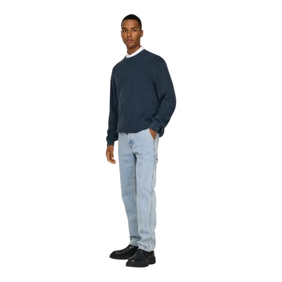 Only Herenjeans in denim, ‘Carpenter’-stijl, met relaxte pasvorm (Licht Denim Blauw) - Image 4