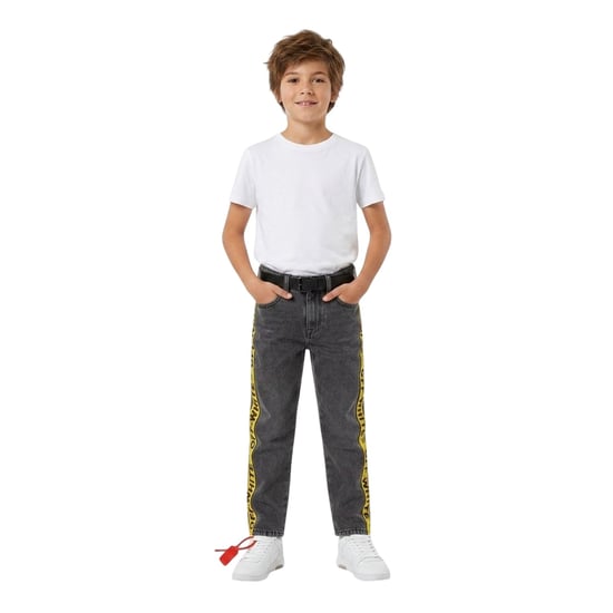 Off White Kinderjeans van gewassen denim met logo, 5 zakken en een rechte pasvorm (Grijs/Geel) - Image 1