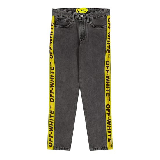 Off White Kinderjeans van gewassen denim met logo, 5 zakken en een rechte pasvorm (Grijs/Geel) - Image 2