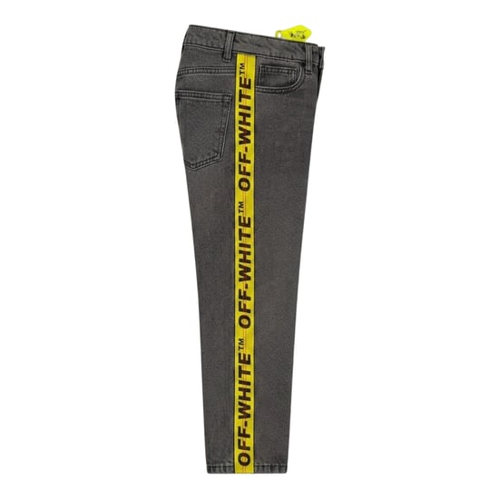 Off White Kinderjeans van gewassen denim met logo, 5 zakken en een rechte pasvorm (Grijs/Geel) - Image 4