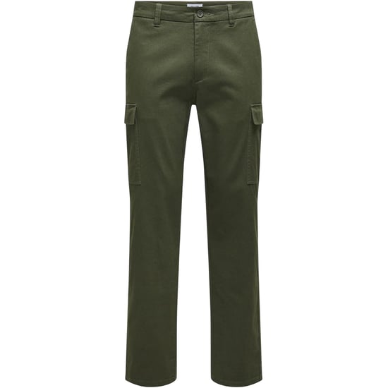 Enkel Heren Effen Rechte Cargo Broek (Olijfgroen) - Image 1