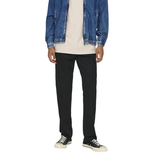 Enkel Heren Effen Rechte Cargo Broek (Zwart) - Image 3