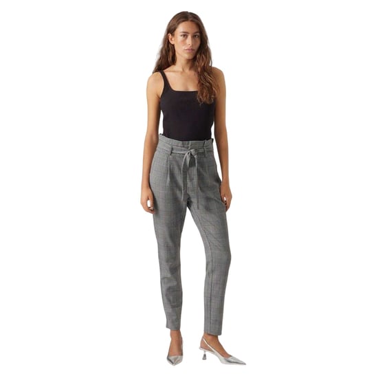 Vero Moda Dames Geruite Paperbag Petite Broek (Grijs) - Image 4