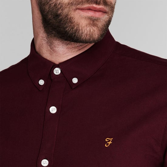 Farah Vintage Oxford-overhemd met lange mouwen en knoopsluiting voor heren (Bourgondië) - Image 5