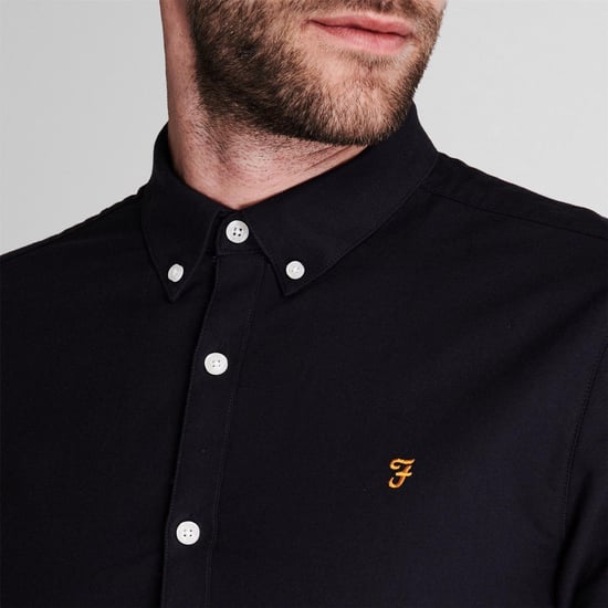 Farah Vintage Oxford-overhemd met lange mouwen en knoopsluiting voor heren (Marine) - Image 5