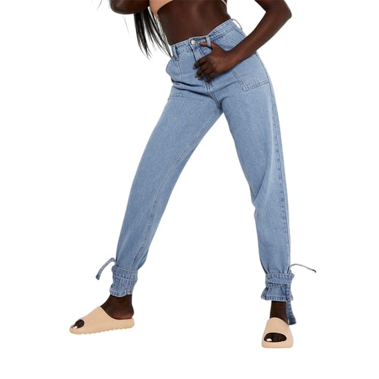 Missy Empire Damesjeans van denim met strikdetails en een relaxte pasvorm (Blauw) - Image 1