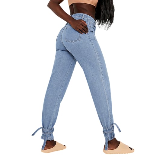 Missy Empire Damesjeans van denim met strikdetails en een relaxte pasvorm (Blauw) - Image 2