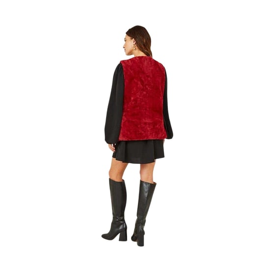 Yumi Mouwloos vest zonder kraag van imitatiebont voor dames (Rood) - Image 2