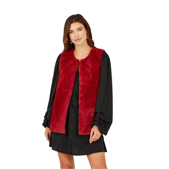Yumi Mouwloos vest zonder kraag van imitatiebont voor dames (Rood) - Image 3
