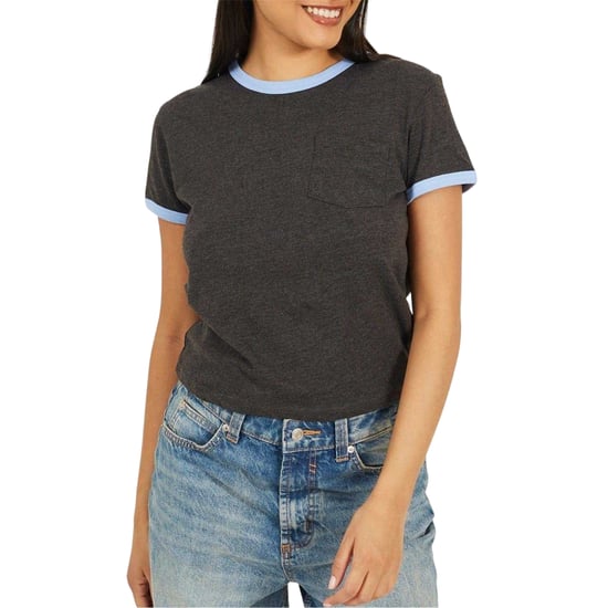 Brave Soul Unisex Contrast Detail Ringer Regular T-shirt voor volwassenen (Houtskool/Korenbloem) - Image 2