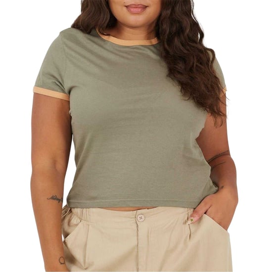 Brave Soul Dames/Dames Ringer Crew Hals Plus T-shirt (Kaki/Camel) - Image 2