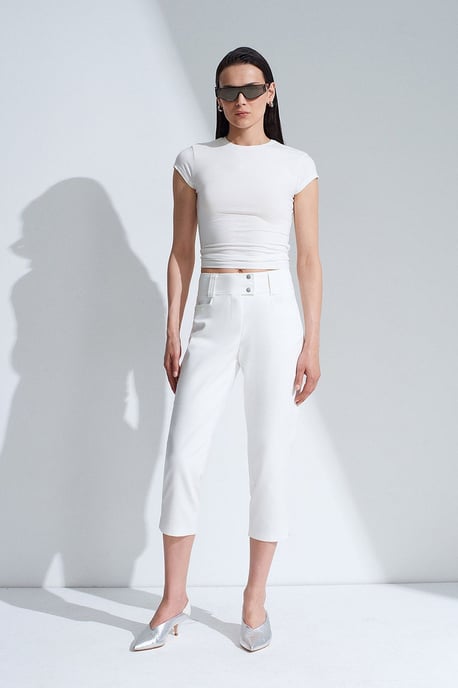 Dames Hoge Taille Wijde Capri Broek - Image 1