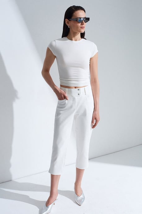 Dames Hoge Taille Wijde Capri Broek - Image 4